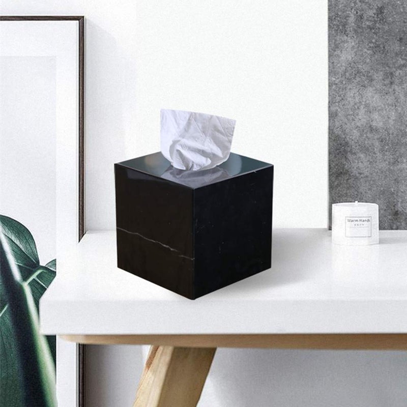 StonePlus Natural Smooth Marble Tissue Holder, Roll Paper Holder with Removable Acrylic Bottom for Tables, Night Stands, Countertops (Black, 5.7Lx5.7Wx5.7H) - Image 2